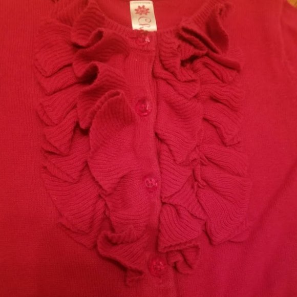 Cherokee | Solid Red | Ruffle Front | Cardigan Sweater | Size: 2T - Picture 2 of 15